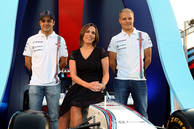 Terraza Williams Martini Racing Barcelona Felipe Massa, Valtteri Bottas y Claire Williams