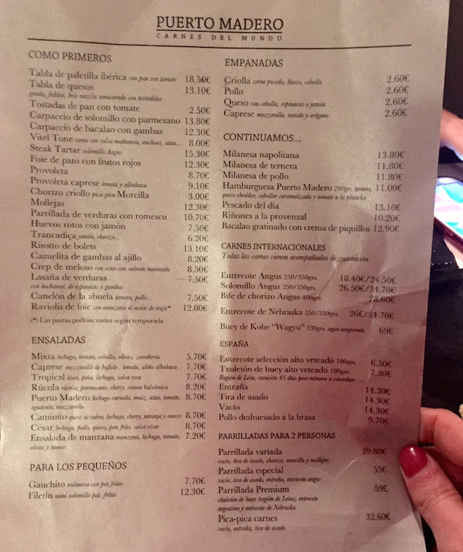 puerto madero barcelona menu