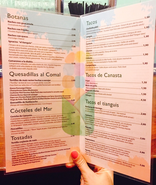 menu el tianguis barcelona