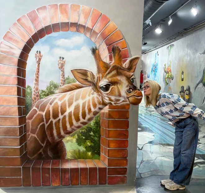 Mural 3d girafa gigante museo ilusiones
